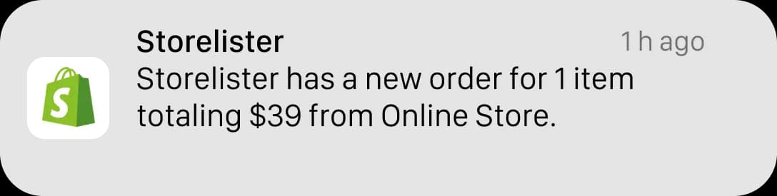 light background, shopify sales notification, new order alert from online store, storelister product research, shopify store discovery