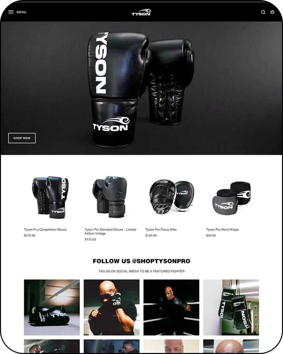 dark background, shopify boxing equipment storefront, professional MMA gear product page, ecommerce store design, storelister product research